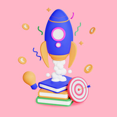 3D rocket business illustration