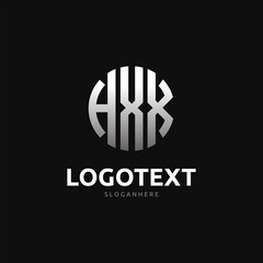 Hxx Monogram logo, Hxx Circle font, Round monogram Hxx letters, three letters logo