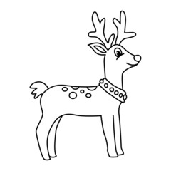 Santa's reindeer cartoon coloring page illustration vector. For kids coloring book.