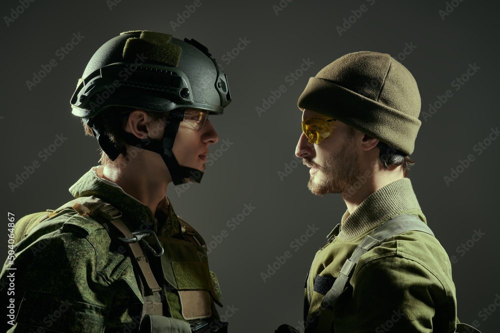 Wall mural confrontation of soldiers