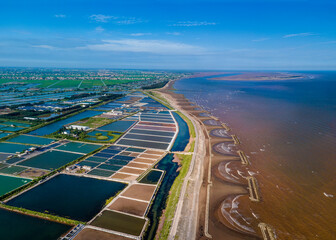 Aerial photo of shrimp farms in coastal areas of Giao Thuy dist. Namdinh, Vietnam.
