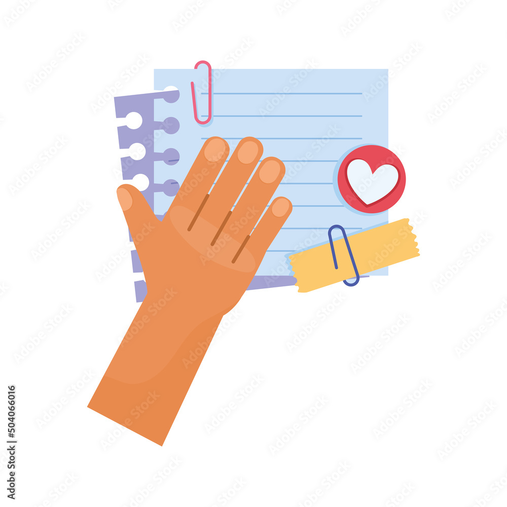 Poster hand with sheets notebook