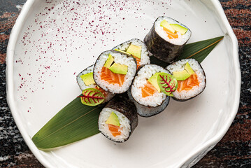 luxury sushi on the white plate
