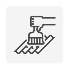 Fototapeta premium Roof tile damage repair or maintenance vector icon. Include brush, hand worker. To paint, seal, caulking by product of waterproof, sealant. Water leak protection for house building. Editable stroke. 