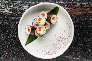 luxury sushi on the white plate