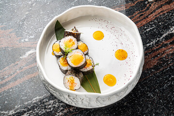 luxury sushi on the white plate