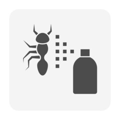 Ant and bug killer spray vector icon. May called insecticide, pesticide or exterminator. Include bottle, auto chemical sprayer to kill, control, repellent for safe garden, home house, indoor, outdoor.