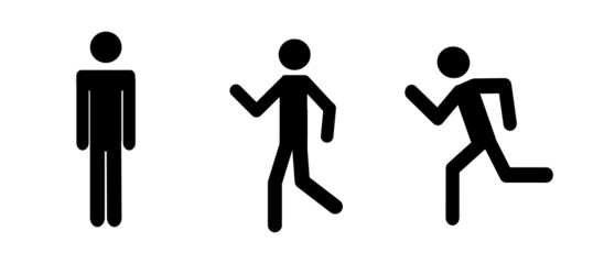 stick man in different poses, walking, standing, running, silhouette of a human figure isolated on a white background