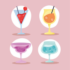 four cocktails drinks icons