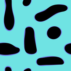 Seamless vector pattern of smooth free form shapes, black and blue, the pattern is inspired by Poison dart frogs skin pattern color.