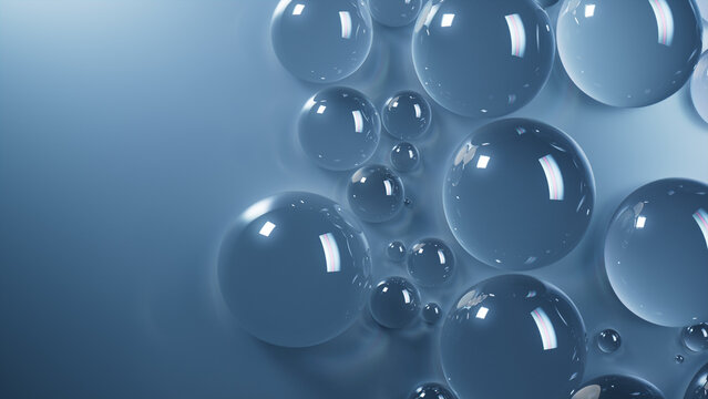 Liquid Drops Background. Blue, Macro Wallpaper with Copy-Space.