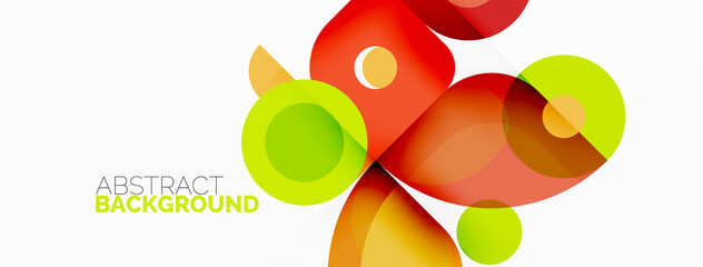 Colorful round shapes, circles and triangles background. Minimal geometric template for wallpaper, banner, presentation