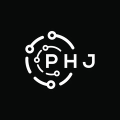 PHJ technology letter logo design on black  background. PHJ creative initials technology letter logo concept. PHJ technology letter design.
