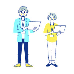 ノートパソコンを持っているビジネスパーソンの男女