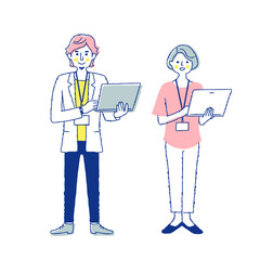 ノートパソコンを持っているビジネスパーソンの男女