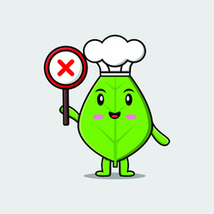 cute cartoon green leaf holding wrong sign in vector fruit character illustration