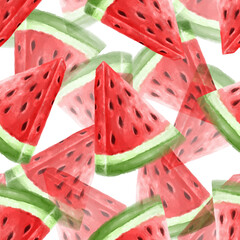 Juicy watermelon seamless pattern. Bright summer design in a watercolor style.
