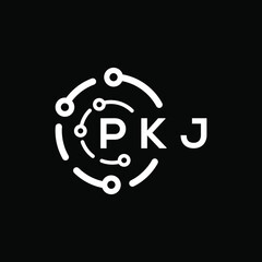 PKJ technology letter logo design on black  background. PKJ creative initials technology letter logo concept. PKJ technology letter design.