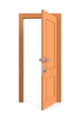 open wooden door on white background. Isolated 3D illustration