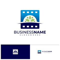 Leaf Cinema logo vector template, Creative Film Strip Cinema logo design concepts