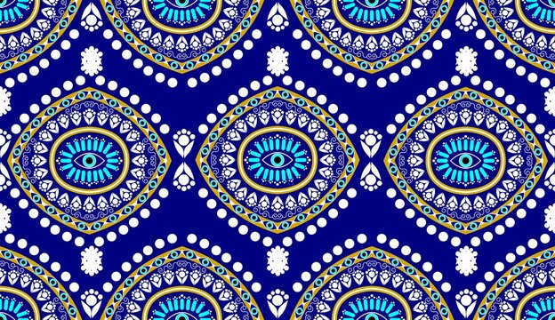 evil eye vector seamless pattern. Ethnic evil eyes geometric pattern seamless design for cloth, scarf, wallpaper, printed, carpet, wrapping, Batik, fabric, Vector illustration. Vector seamless.
