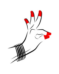 Woman hand, dance sign. Indian Bharatanatyam classical dance mudra. Hamsasyo Hasta.  