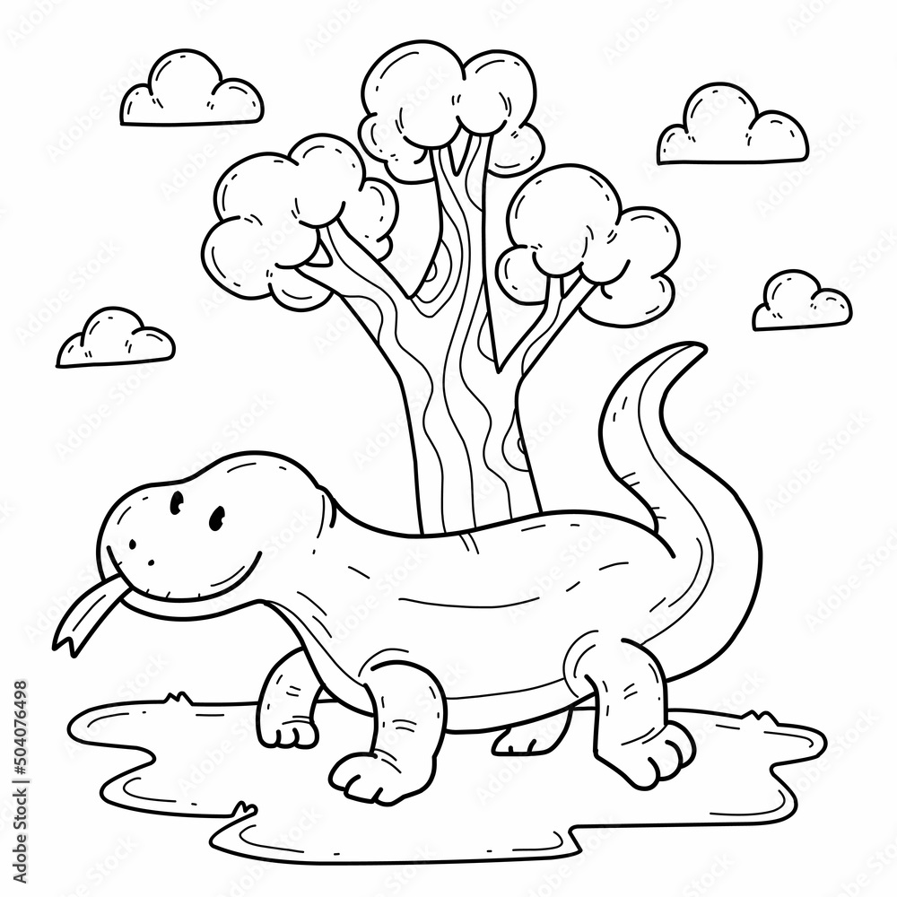 Wall mural animals coloring book alphabet. isolated on white background. vector cartoon komodo dragon.