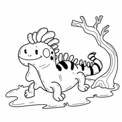 animals coloring book alphabet. Isolated on white background. Vector cartoon iguana.