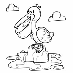 animals coloring book alphabet. Isolated on white background. Vector cartoon pelican bird.