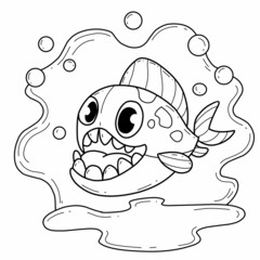 animals coloring book alphabet. Isolated on white background. Vector cartoon piranha.