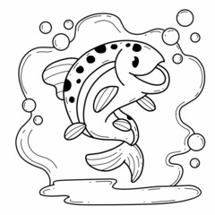 animals coloring book alphabet. Isolated on white background. Vector cartoon salmon.