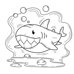 animals coloring book alphabet. Isolated on white background. Vector cartoon shark.