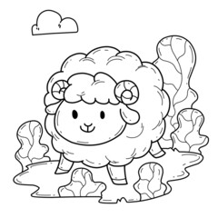 animals coloring book alphabet. Isolated on white background. Vector cartoon sheep.