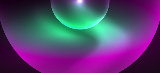 Abstract background with neon glowing light effects. Round shapes, triangles and circles. Wallpaper for concept of AI technology, blockchain, communication, 5G, science, business and technology