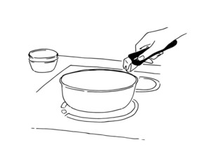 鍋を片付けるイラスト　シンプルな線画イラスト　キッチン