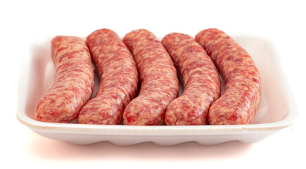 Five Fresh Raw Pork Bratwurst Isolated on a White Background