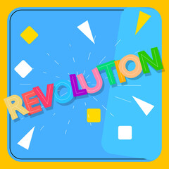 Revolution. Word written with Children's font in cartoon style.