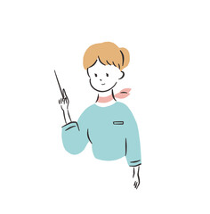 ビジネスウーマン上半身　指示棒で説明