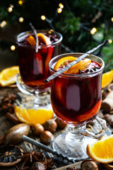 Christmas composition with hot spiced wine