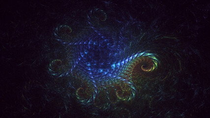 3D rendering abstract multicolor fractal light background