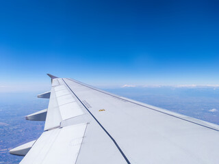Fototapeta na wymiar View from an airplane on a sunny day (Tsukuba, Ibaraki, Japan)