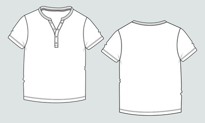 Short sleeve Basic T-shirt technical fashion flat sketch vector Illustration template front and back views. Basic apparel Design Mock up for Kids and boys.