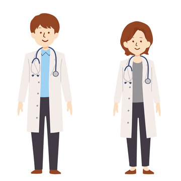 doctors standing, white coats, stethoscope clip art preview