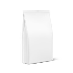 Vertical bag mockup. Vector illustration. High realistic detail. Perspective view. Ready for your design. Suite for the presentation of coffee, food, for pets, household, etc.	