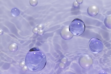 3d render of beautiful purple droplets of face serum for your beauty project