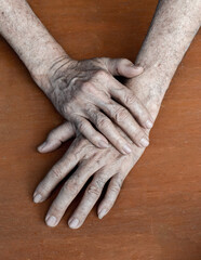 Hand of Asian elder man. Concept of rheumatoid arthritis, osteoarthritis, or joint pain