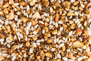 dukkah seasoning close-up shot of pantry ingredients