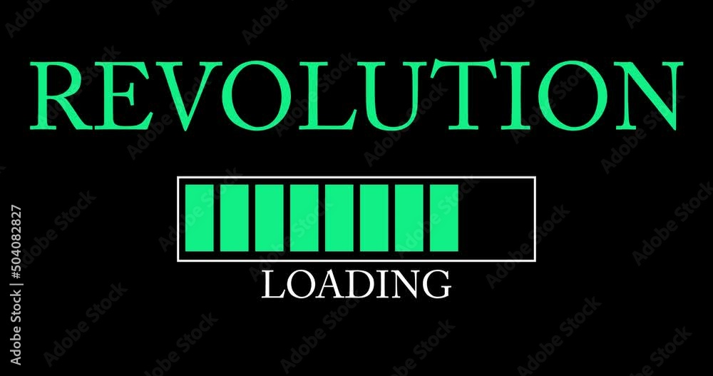 Poster revolution text with loading, downloading, uploading bar indicator. download, upload on computer scr