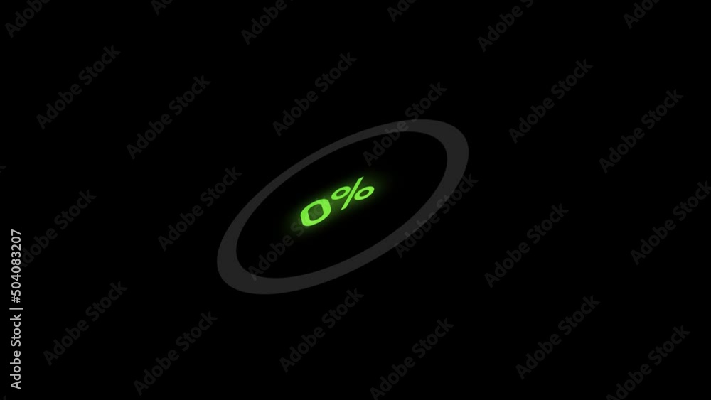 Poster animation loading bar, 0-100%, glow circle bar, set of three circular or radial progress bars, green