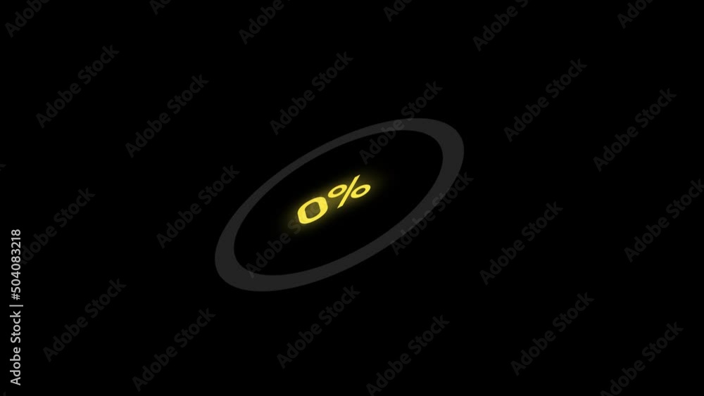 Poster animation loading bar, 0-100%, glow circle bar, set of three circular or radial progress bars, yello